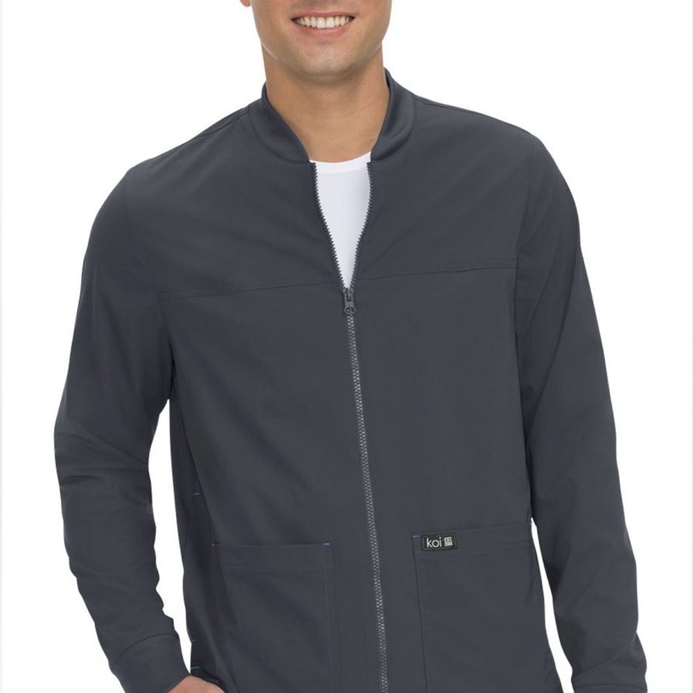 KOI Basics Hayden Mens 4 Pocket Stretch Scrub Jacket 4X Charcoal Gray NWT
